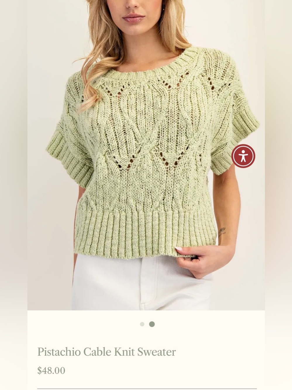 Eesome Pistachio Textured Cable-Knit Crew Sweater